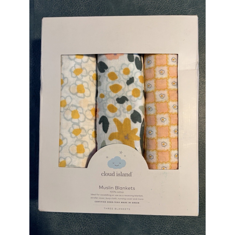Cloud Island Muslin Blanket 100% Cotton In Flowers - 3 Pack